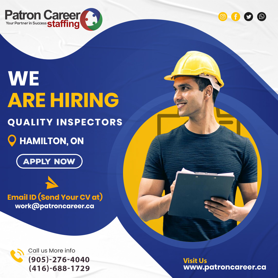 👷We Are Hiring Quality Inspectors
 
✅Full-Time Job Opportunity!
✅Location: Hamilton, Ontario

Apply Today
patroncareer.ca/Job_Apply_Form…

Call Now:
(905)-276-4040

Email Your CV: work@patroncareer.ca

#wearehiring #qualityinspectors #qualityinspectorjob #Halton #deltabc #Haltonjobs