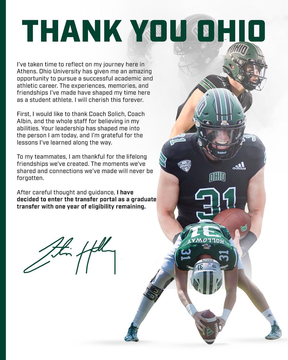 Thank you OHIO. Officially in the transfer portal with one year of eligibility remaining.