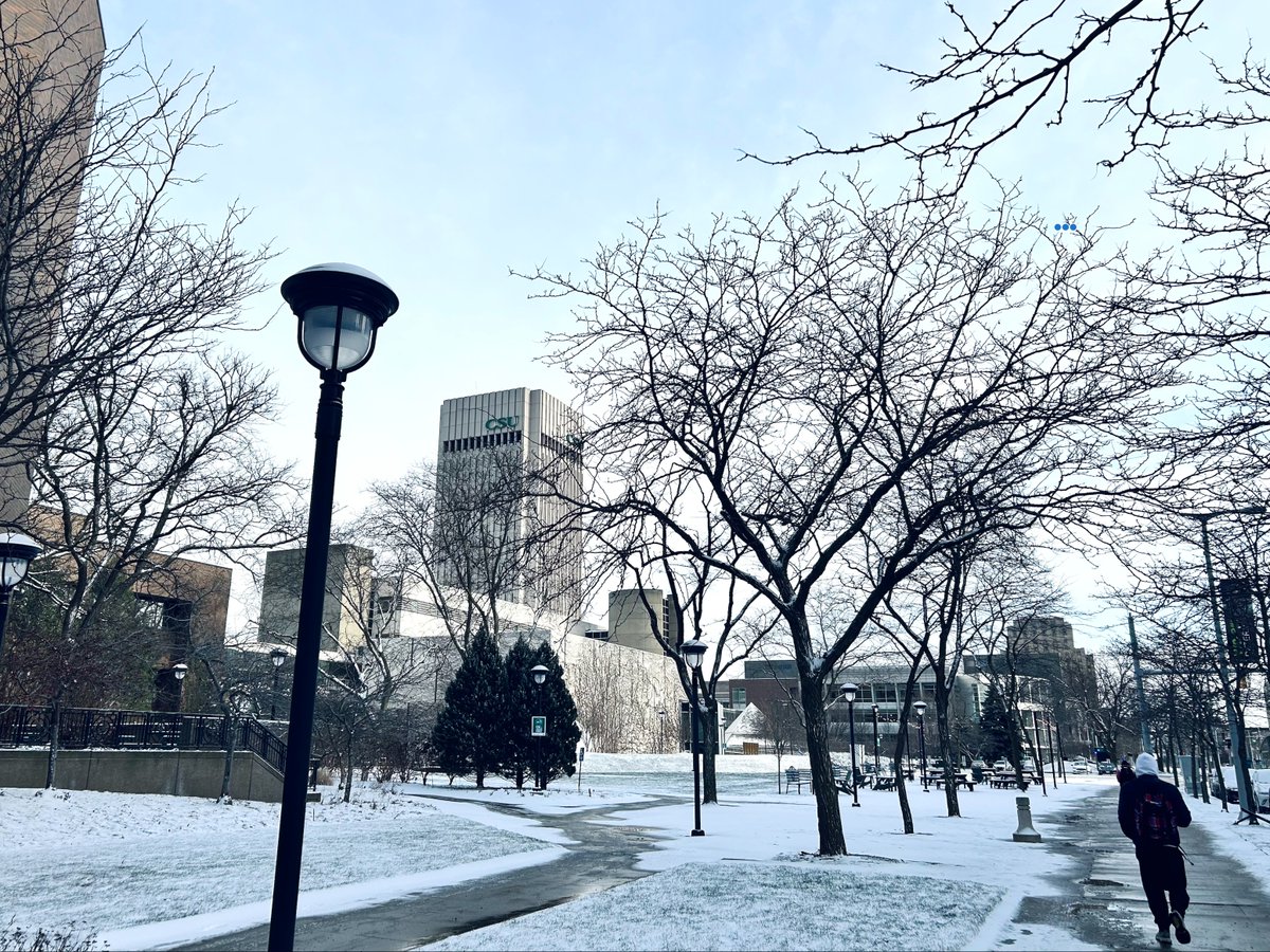 CSU_Vikings's tweet photo. Snowy days at Cleveland State University are back, and so are our classes! Today, we are welcoming the students back on campus and trying to stay warm! ❄️ ☃️ 💚 #WinterinCLE https://t.co/J6j9lg0w0R