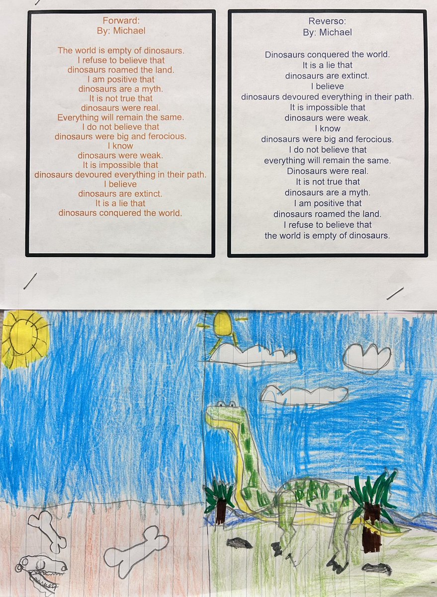 We read the book Mirror Mirror by Marilyn Singer, and then students made their own reverso poems. Our minds were blown, and these kids are amazing poets! 🤯🤯🤯 #ParksideDreamTeam