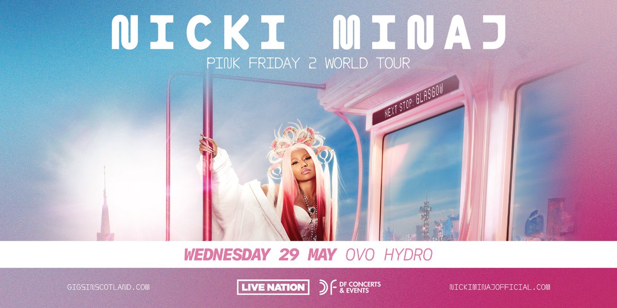 TicketmasterUK's tweet photo. Due to overwhelming demand, a Nicki Minaj show in Glasgow has been added to the The Pink Friday 2 World Tour.

Tickets on sale this Friday, 09:00 🎀🦄🥳 > https://t.co/nxeRgSNZle https://t.co/ZcM2XUABRh