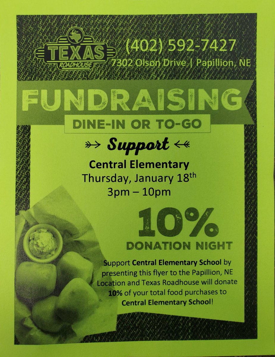 We hope you can join us this Thursday, January 18th at Texas Roadhouse! 10% of your food purchase will come back to Central to benefit this year's musical, Finding Nemo Kids! Please make sure to let your server know that you are from Central! <a href="/BellevueSchools/">Bellevue Public Schools</a>