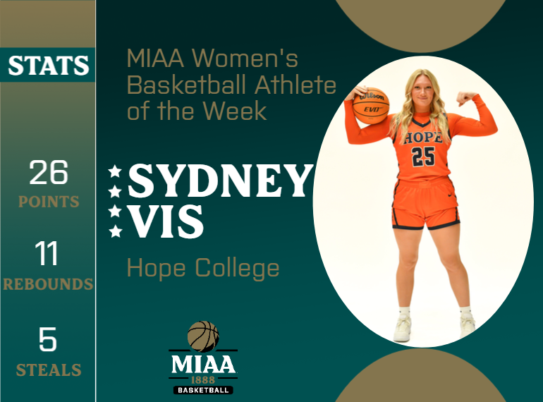 MIAA1888's tweet photo. #D3MIAA Basketball Athletes of the Week | January 16, 2024 🏀

Men's:
Jalen Overway, @CalvinKnights 
https://t.co/Oim2N0wXXz

Women's:
Sydney Vis, @HopeAthletics 
https://t.co/vlauUzjvYW

#MIAAbkb #GreatSince1888 https://t.co/FOqEPkgx8h