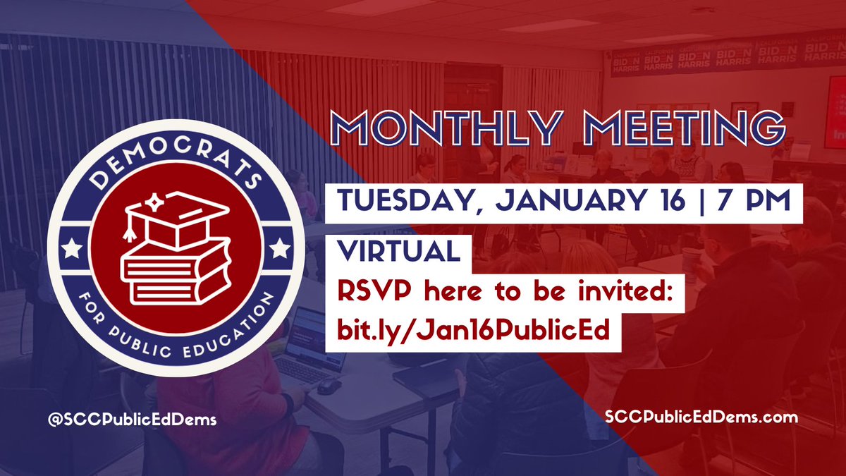 We're meeting virtually tonight! Members should already have been emailed an invite. Not a member yet but want to join us? RSVP here: bit.ly/Jan16PublicEd