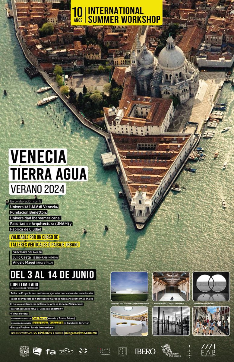 tallergaeta's tweet photo. Este 2024 cumplimos 10 años de nuestro Taller Tierra-Agua VENECIA en convenio con @iuav @fondazionebenetton @ArqIBERO @faunam_mx y @fabricadeciudad + @tallergaeta 
@rompiendoaulas1 https://t.co/8hxLVqAGH7