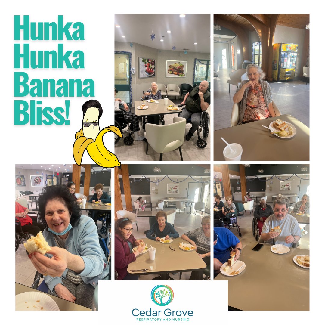 CedarNursing's tweet image. Recently, we were 'Taking Care of Business' and celebrated Elvis's birthday with peanut butter and banana sandwiches that left us 'All Shook Up'! 🕺🎂 #CedarGrove #ElvisBirthdayBash