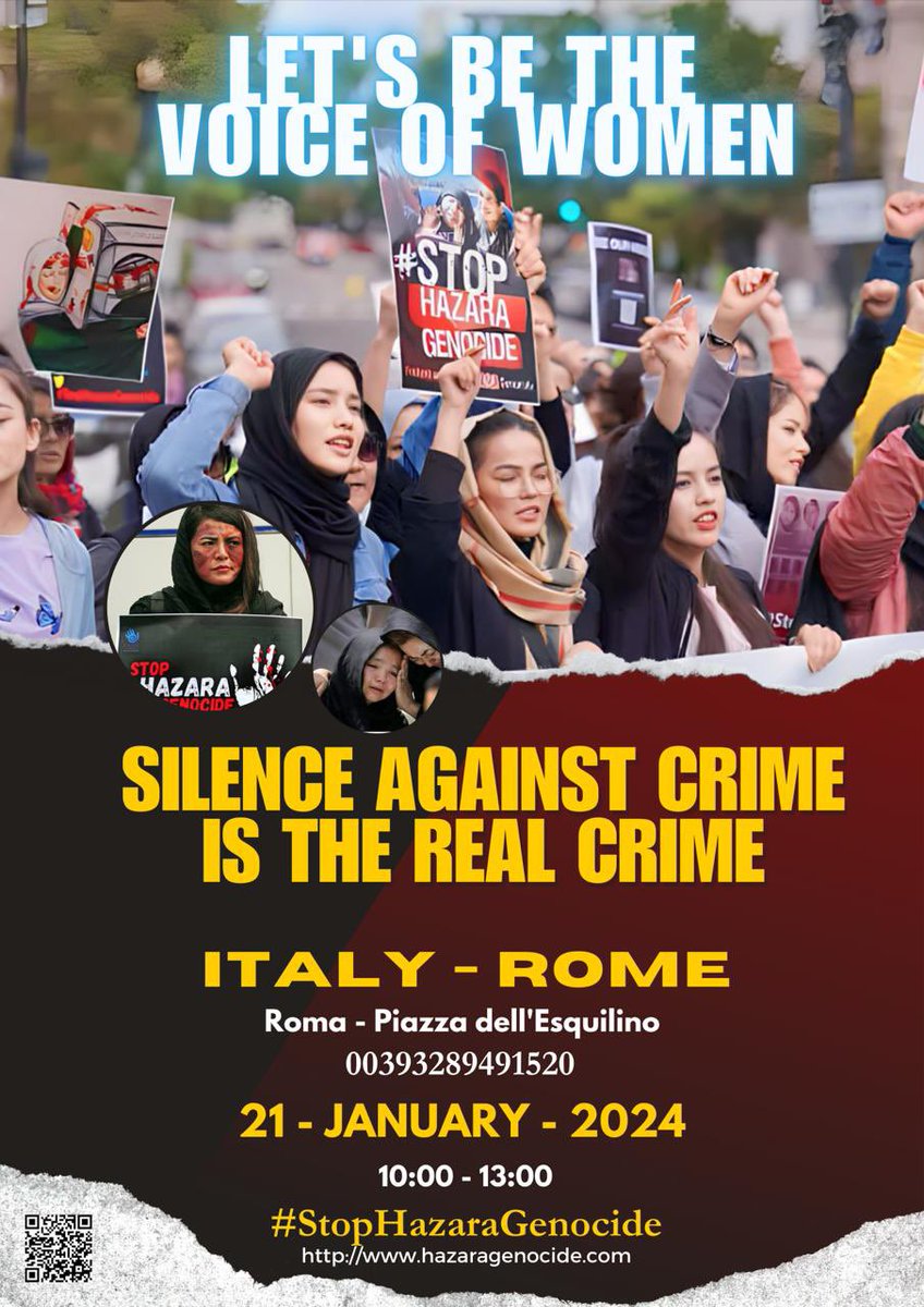 Along with several other countries, the Italian #Hazaras demonstrate in Rome on January 21st to condemn Taliban’s atrocities against Hazaras and vulnerable groups in Afghanistan. They demand the stop of Hazaras’ genocide & the women’s freedom to work & study. #StopHazaraGenocide