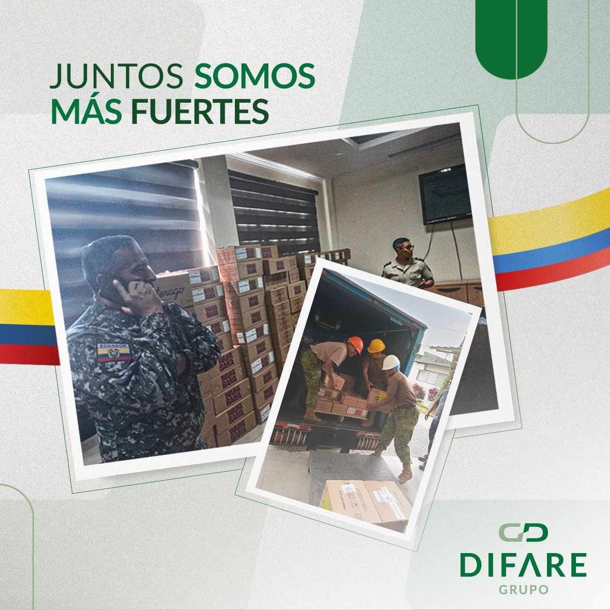 GrupoDIFARE's tweet photo. Apoyamos con donación de productos a la 𝗣𝗼𝗹𝗶𝗰í𝗮 𝗡𝗮𝗰𝗶𝗼𝗻𝗮𝗹 𝘆 𝗙𝘂𝗲𝗿𝘇𝗮𝘀 𝗔𝗿𝗺𝗮𝗱𝗮𝘀 𝗱𝗲𝗹 𝗘𝗰𝘂𝗮𝗱𝗼𝗿.🤝
𝗖𝗿𝗲𝗲𝗺𝗼𝘀 𝗳𝗶𝗿𝗺𝗲𝗺𝗲𝗻𝘁𝗲 𝗾𝘂𝗲, 𝘁𝗿𝗮𝗯𝗮𝗷𝗮𝗻𝗱𝗼 𝗷𝘂𝗻𝘁𝗼𝘀 𝘀𝗼𝗺𝗼𝘀 𝗺𝗮́𝘀 𝗳𝘂𝗲𝗿𝘁𝗲𝘀! https://t.co/FDh1oMEnHe