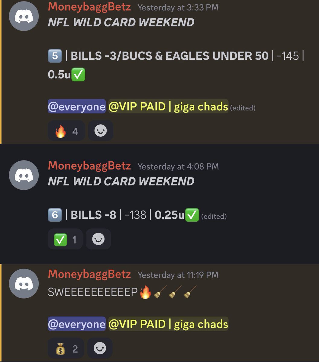 SuperSmashBets's tweet photo. ANOTHER SWEEP IN THE DISCORD LAST NIGHT. 10-3 LAST 4 DAYS 🧹🧹🔥🔥

Come level up your bankroll with us @LevelUpPlays 

#nbabets #nflbets #nflplayoffs #billsmafia #gamblingx #sportsbettingx 

https://t.co/Y46QoATKd9 https://t.co/c0C6YEbl83