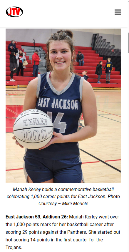 kerley_edward's tweet photo. Congratulations to East Jackson's Junior Mariah Kerley on hitting 1000 points. We are super proud of you kiddo. 1 1/2 more years to go... You are ALWAYS a blast to watch play! You LOVE the game, and it shows!🏀

@Mariah_Kerley14 
@JTV_Sports
@PrepGirlsHoops https://t.co/KkzdnMO0jD