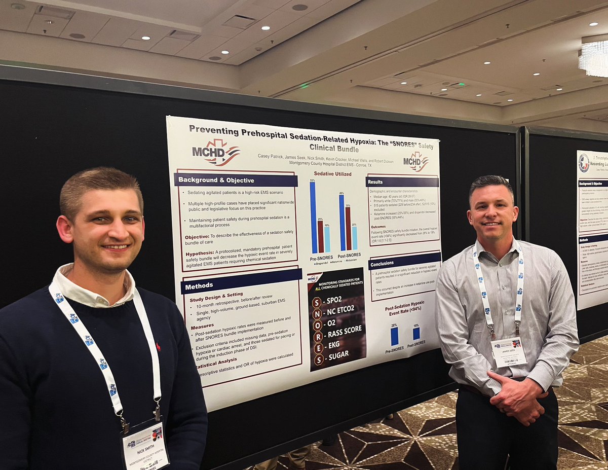 We are so proud of our MCHD team representing us at the NAEMSP Conference in Austin last week. Chief Smith, Chief Seek and the MCHD Clinical team presented their data supporting our “SNORES” safety bundle for patients requiring sedation. Way to go, team! #ems #research