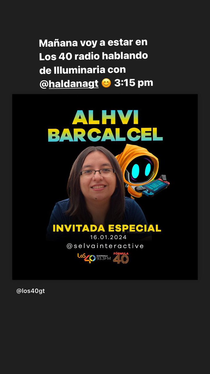 alhvi's tweet photo. En alrededor de 44 min o una hora voy a estar en @los40gt hablando sobre #Illuminaria 93.3 fm https://t.co/HEFvg8Bs0W
