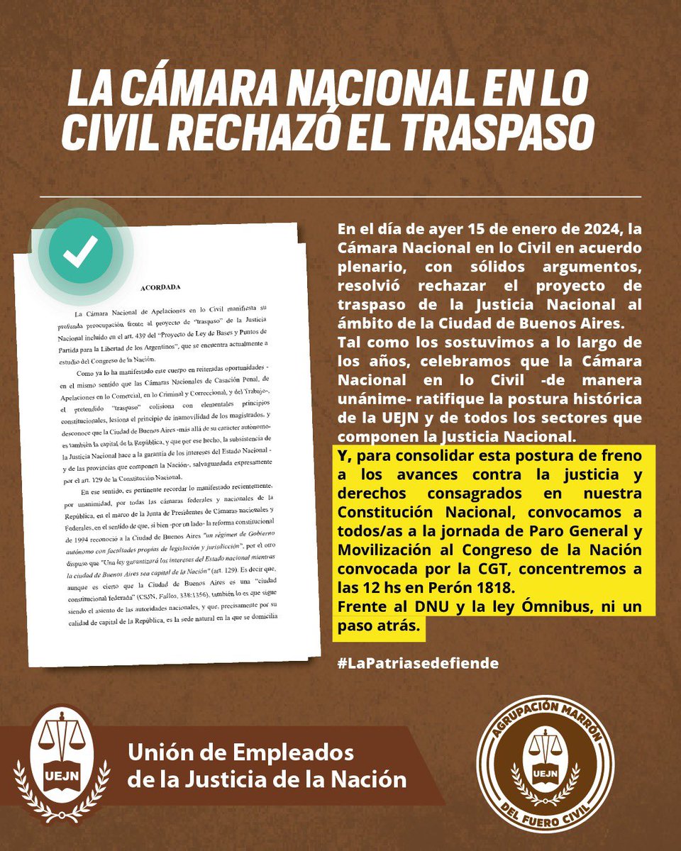 CIVILUEJN's tweet photo. ❌ En el Fuero Civil el rechazo al traspaso es un��nime ❌ https://t.co/uHLxtkVOns