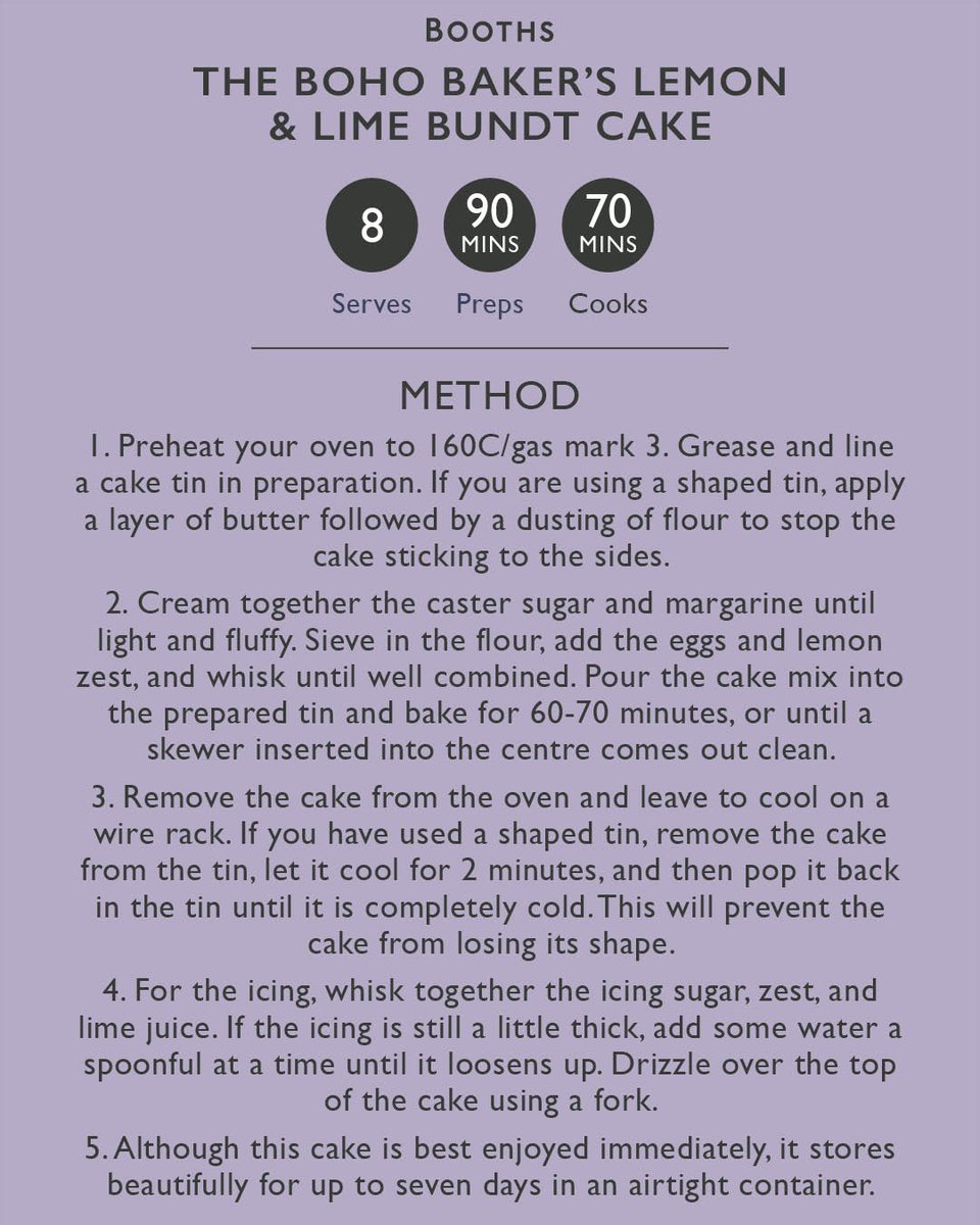 The Boho Baker’s Lemon &amp; Lime Bundt Cake recipe 🍋

Bake with your favourite seasonal citrus fruits to make our zingy bundt cake that goes great with a brew! Serves 8 brnw.ch/21wG8lQ