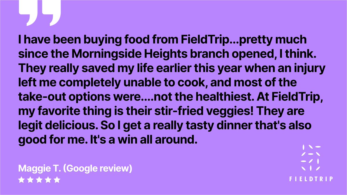 fieldtripusa's tweet photo. Thank you, Maggie, for your kind words! We love bringing healthy take-out options to #MorningsideHeights 

Curious? Come see us this week (or order a delivery):
📍114th St &amp; Broadway #UWS

#FieldtripUSA #RiceIsCulture #ColumbiaUniversity https://t.co/Pa0HpJaYAQ