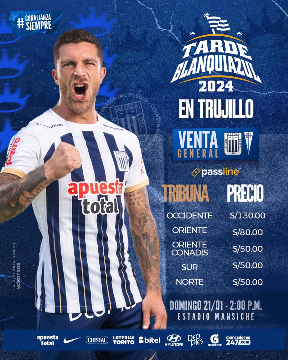 passlineperu's tweet photo. Oficialmente presentamos la TARDE BLANQUIAZUL en la ciudad de la eterna primavera 👏🏻

🎫 Entradas ya disponibles en https://t.co/UdIBmXeYqO
#tardeblanquiazulentrujillo #ConAlianzaSiempre https://t.co/dOFiqRsL6S