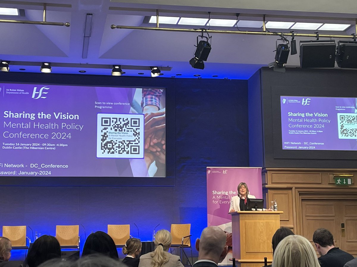 Informative day <a href="/roinnslainte/">Department of Health</a> #sharingthevision mental health policy conference. Attendees aligned in goal of improving the nation’s mental health. As <a href="/MaryButlerTD/">Mary Butler TD</a> said #nohealthwithoutmentalhealth 
Pleased to see focus on service user’s voice, we look forward to supporting this