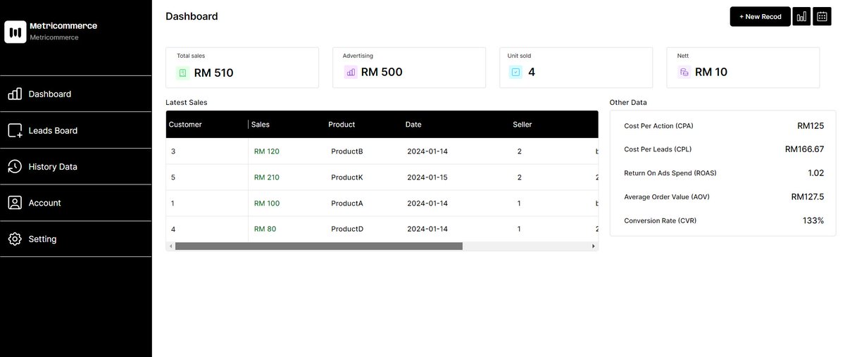 metricommerce's tweet photo. Latest update untuk CRM manage team sales..

Antara highlight feature 

1. Admin boleh register sebanyak mungkin team-sales

2. Admin akses report dari semua team-sales

3. Team-sales display metric yang penting sahaja

Dalam progress

1. Fetch order dari woocommerce (auto)

2. Fetch data dari Facebook ads & Tiktok ads (auto)

3. Last sekali integrate A.i untuk analisis data yang anda feeds ke crm (masih dalam beta)

Tujuan CRM ni untuk bagi alternatif google-sheet, excel. Manage team sales dengan mudah

Next software yang saya plan, CRM untuk freelance manage ads client

Saya masih dalam fasa planning function penting yang perlu ada dalam software...

Apa² pun untuk 2024, fokus saya bantu member metricommerce dari segi faham ads & sediakan tools untuk operation marketing..

Kalau ada sebarang cadangan, idea boleh DM