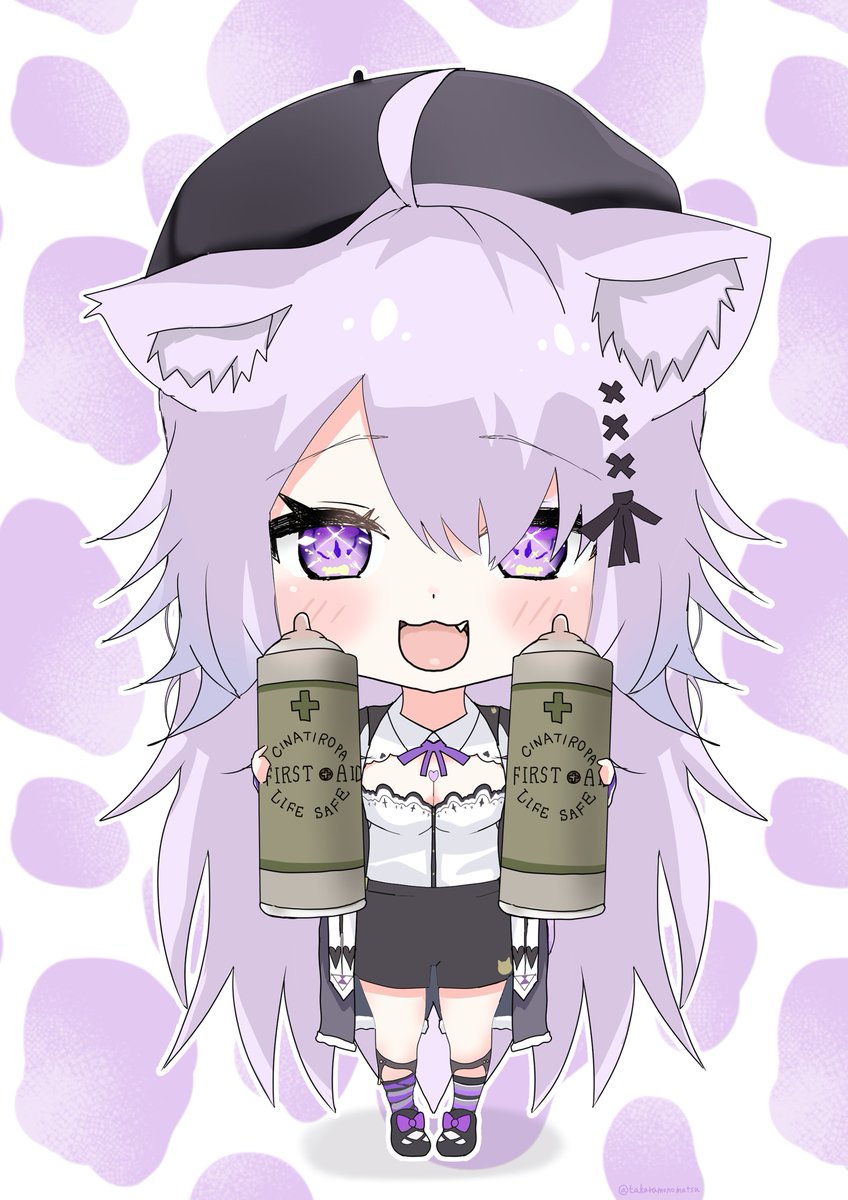 猫又おかゆ 「『救急用スプレー』 #絵かゆ バイオハザードクリアおめでとう〜!」|まつしたたからのイラスト