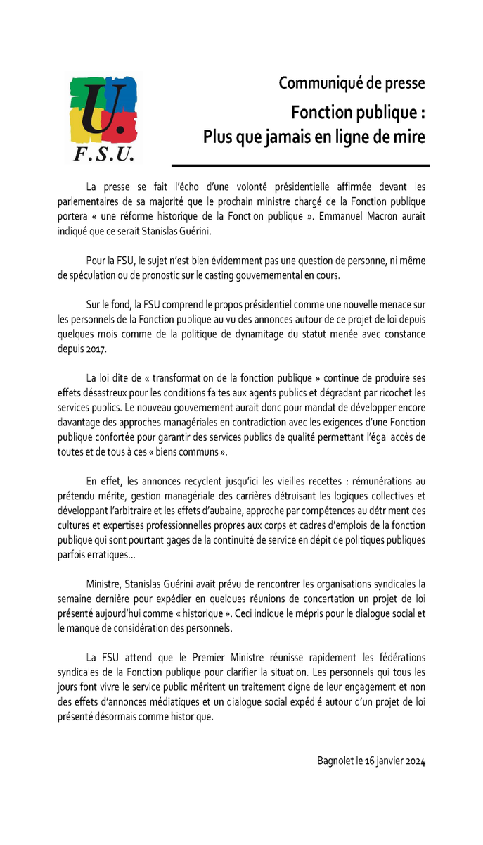FsuNationale's tweet photo. Communiqué : la Fonction publique plus que jamais en ligne de mire https://t.co/wxoCnlM9oQ