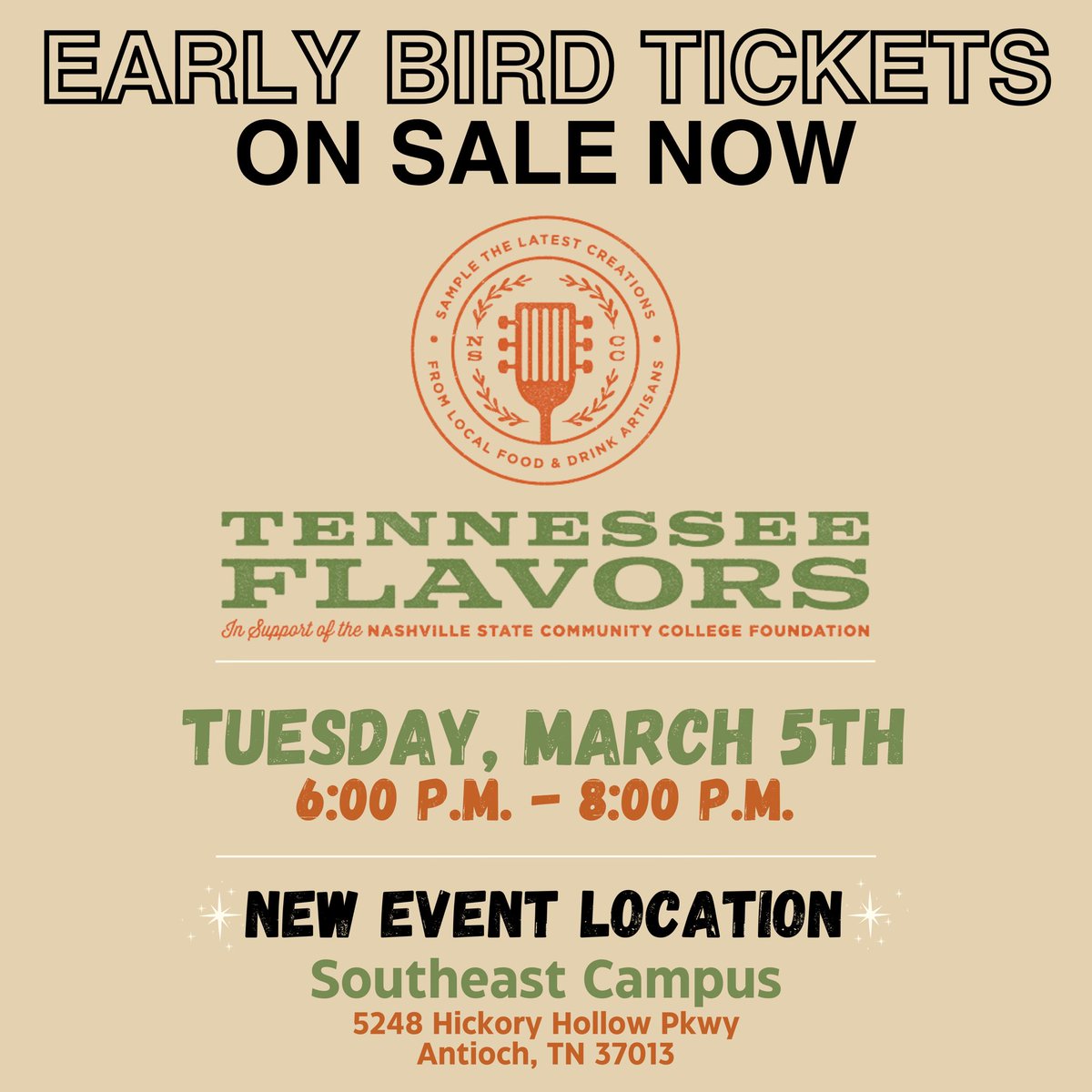 We are excited to welcome these Flavors on March 5th! Stay tuned as we announce more Flavors…
 
Get your ticket – event.gives/tnflavors24! 
 
#TNFlvaors #NashvilleState #NashvilleEvents #FoodandBeverage