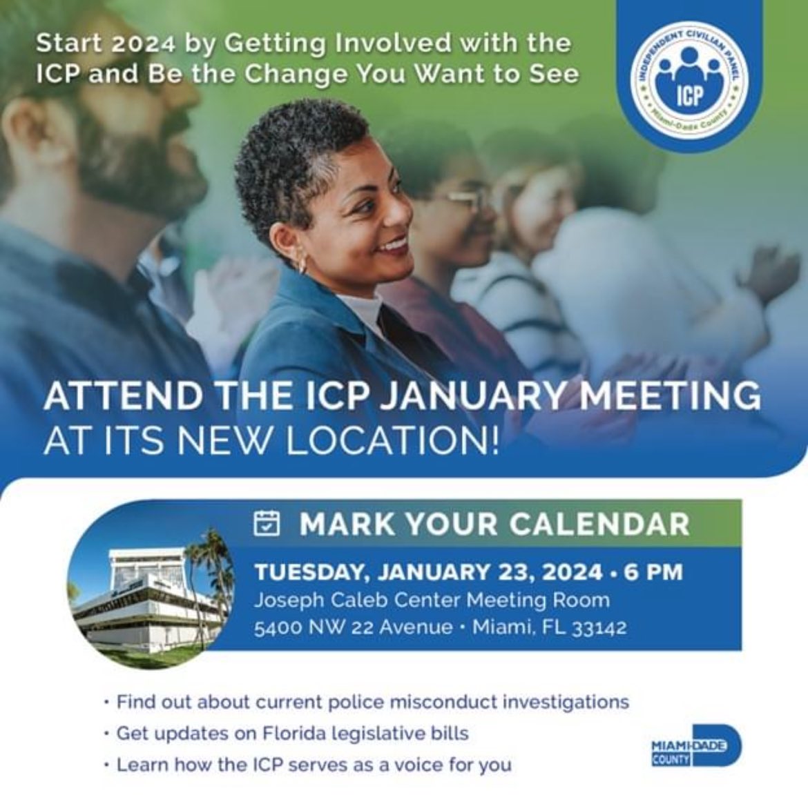 DavidARozenEsq's tweet photo. 🚔🚨🚓 The Miami Dade ICP will be having a Hearing on Tuesday, January 23rd at the Miami Dade County Joseph Caleb Community Center located at 5400 NW 22nd Avenue in the Community Meeting Room from 6:00 to 8:00. There’s plenty of parking and a bus stop right out front. 🚓🚨🚔 https://t.co/nCE0pHZZj9