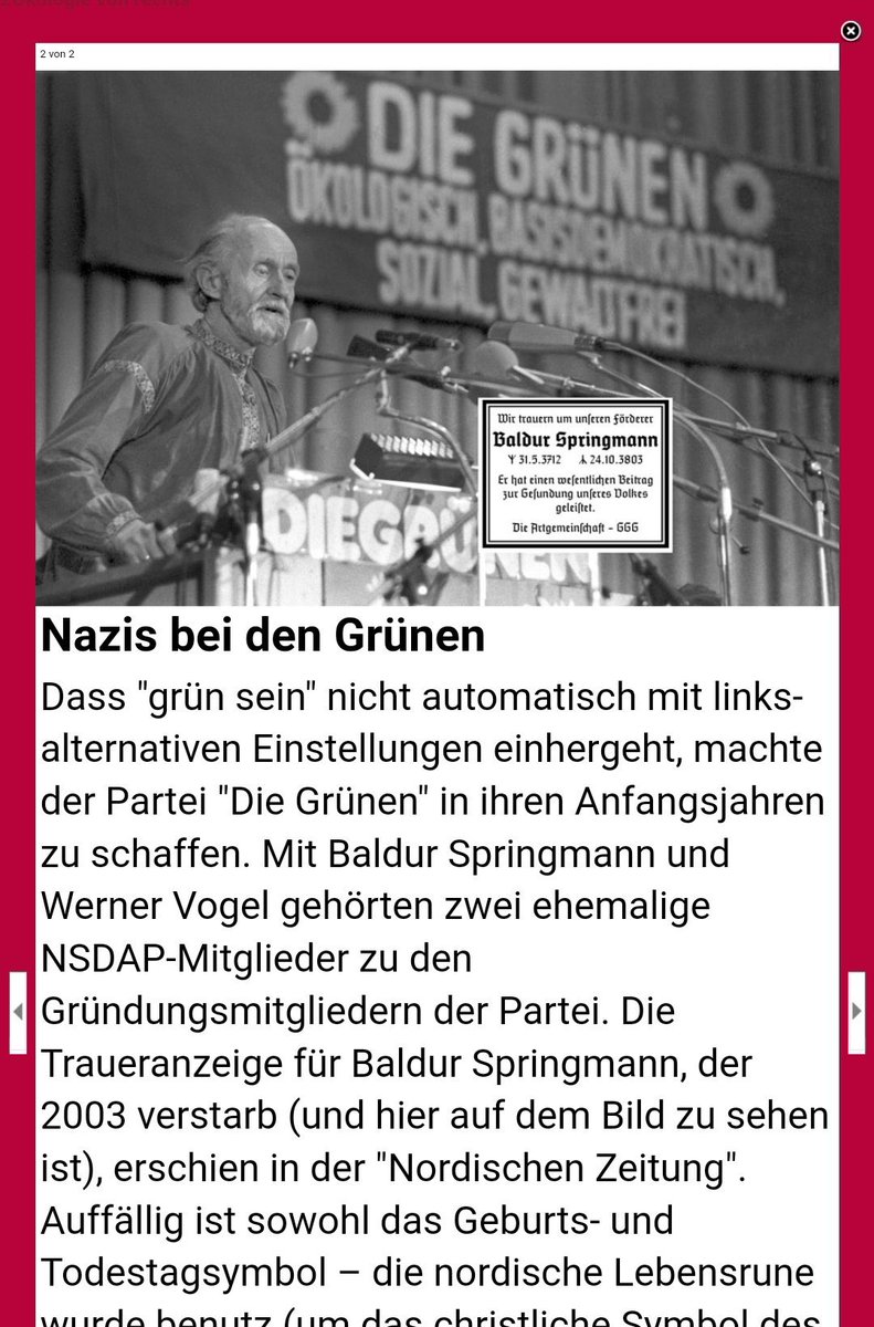 Die Grünen, von Nazis gegründet im Kern weiterhin Braun Artikel lesen und lernen 👇🏻 kontextwochenzeitung.de/zeitgeschehen/…

#Korruption #Vetternwirtschaft #GrueneDoppelmoral #GrueneInkompetenz #GruenenSekte 
#GrueneNeindanke
#GrueneRausausdenParlamenten #GruenerFilz
#PolitLobbyismus