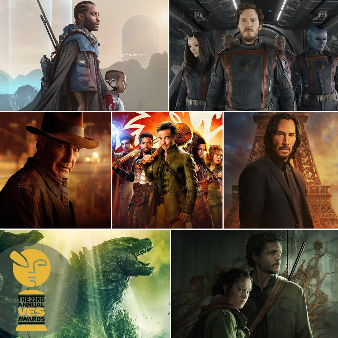 The nominations for the 22nd Annual #VESAwards are here and we are so proud to have worked on seven projects nominated! Congrats to the teams of #TheCreator, #GotGVol3, #IndianaJones5, #DnDMovie, #JohnWick4, #MonarchLegacyofMonsters, and #TheLastOfUs on your well-deserved noms!