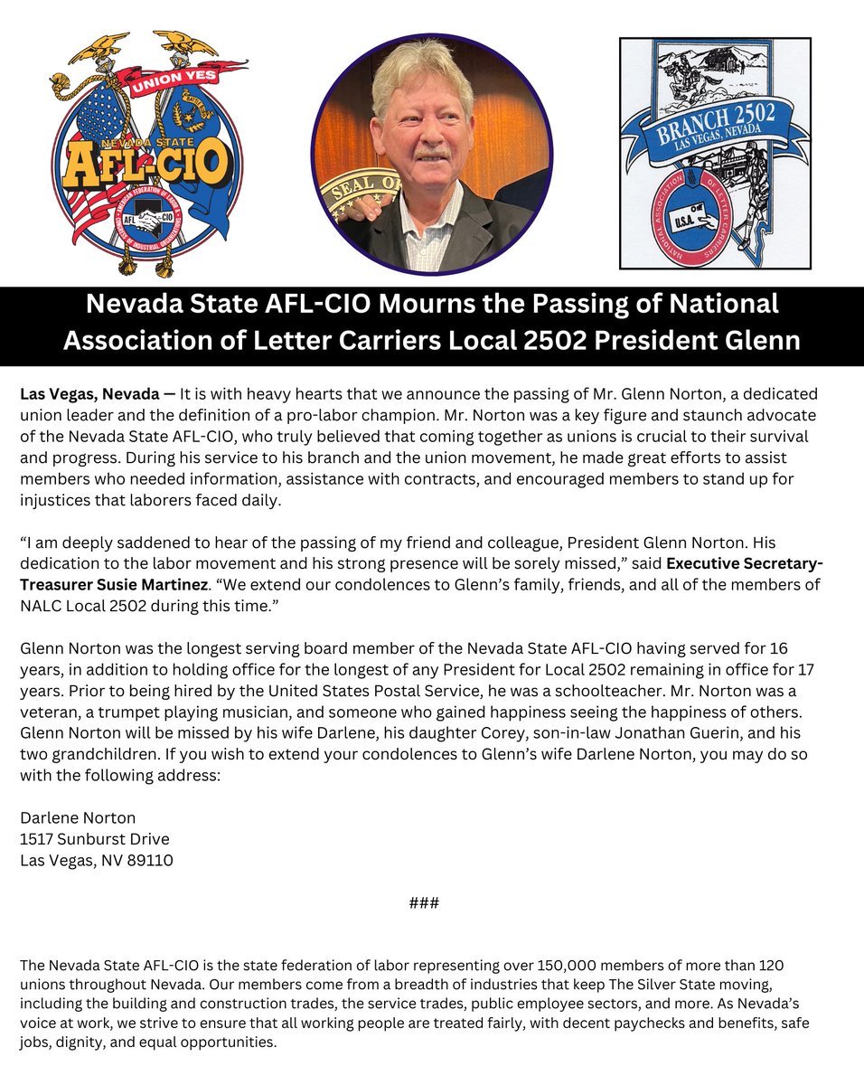 Glenn Norton will be sorely missed by all of us at the Nevada State AFL-CIO