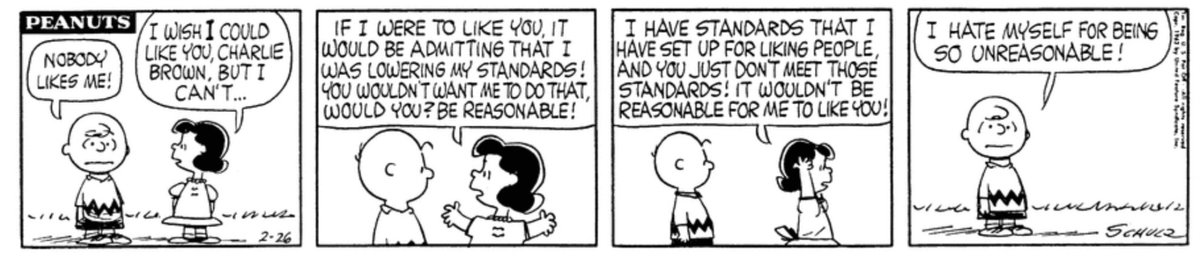 Never has a Peanuts comic so accurately described my love life.