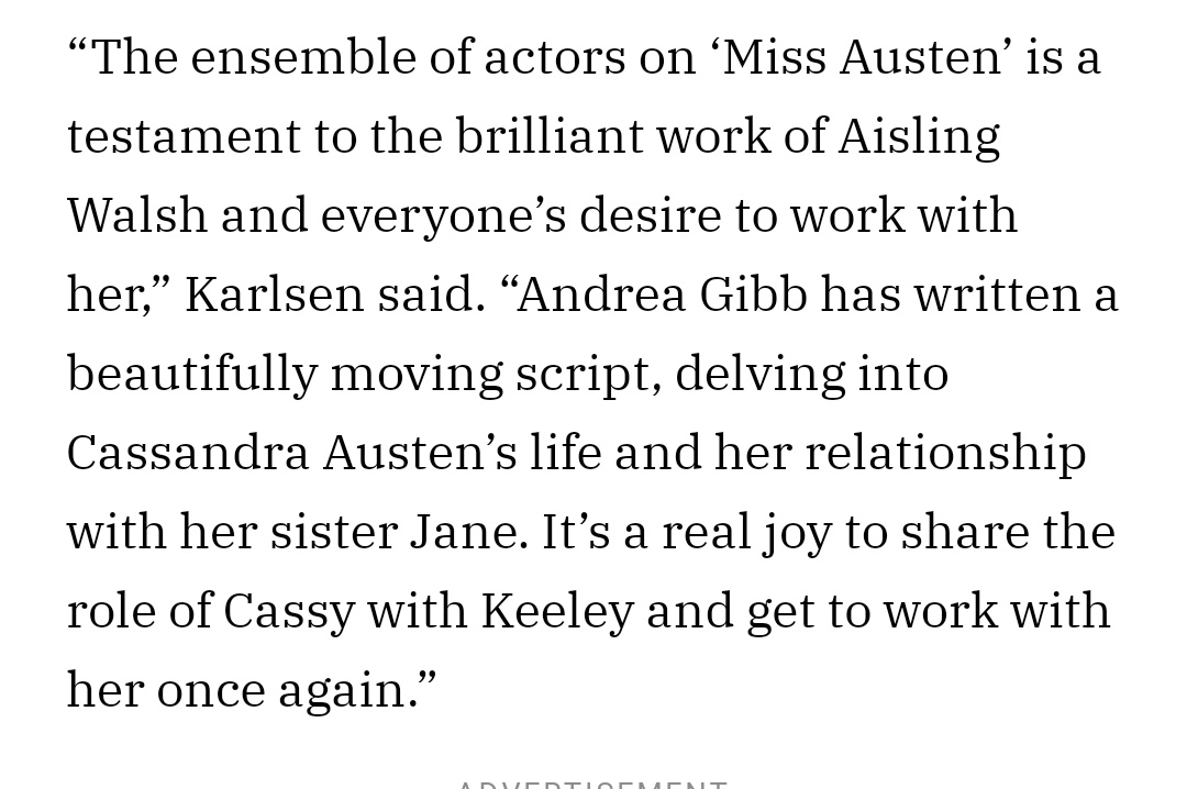 What Synnove said in the Variety article.

#missausten #keeleyhawes #synnovekarlsen