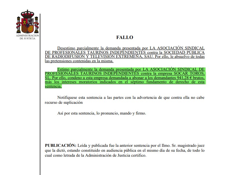 ASPROT_'s tweet photo. Nueva sentencia firme estimatoria para Asprot Comunicación que condena a pagar a SOCAR TOROS, S.L. los derechos de imagen de nuestros afiliados actuantes en D. Benito el 08/09/2021. La justicia tarda pero llega. Aquí nuestro comunicado al respecto👇 https://t.co/euA088FCEu