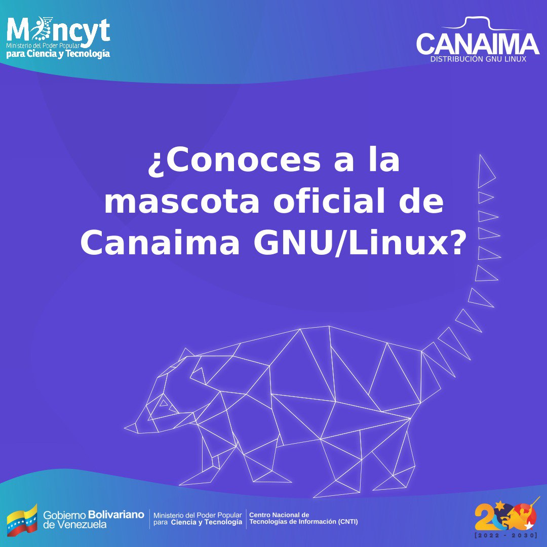 CanaimaGNULinux's tweet photo. #SabiasQue

El coatí de cola amarilla es un mamífero de la familia de los prociónidos que habita en la selva de Sudamérica y la parte meridional de Centroamérica.

Este pequeño mamífero es la mascota oficial del sistema operativo Canaima GNU/Linux y su nombre es #Yeutá https://t.co/3rYa5TthEG
