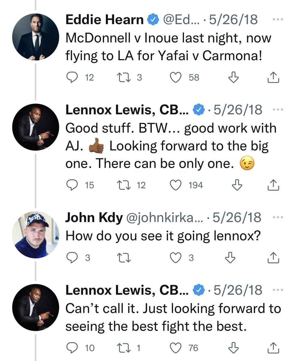 LennoxLewis's tweet photo. Yeh… just so much hate. 🤦🏾‍♂️😂 Get off the Eddie Hearn narrative and open your eyes. I only became  “hater” after i criticized them for not making the Wilder fight for UNDISPUTED when they had the chance. 🤨 #receipts https://t.co/q8oHbQdZun
