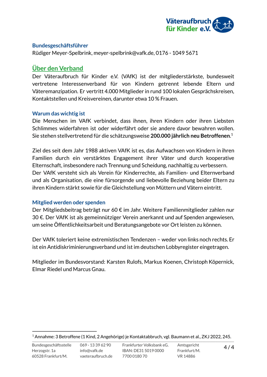 VaeteraufbruchD's tweet photo. Wir sind grundsätzlich positiv überrascht und begrüßen die vorgelegten Eckpunkte. Doch wir müssen ebenso auf erste verfassungsrechtliche Bedenken und Praxisprobleme hinweisen. #Kindschaftsrecht #Umgangsrecht #Sorgerecht @bmj_bund @MarcoBuschmann Vgl. https://t.co/2utOtr4YPr https://t.co/TD1QJCsLgm