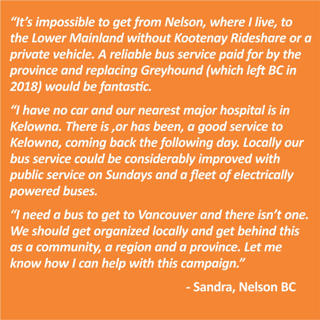 BCWideBus's tweet photo. Welcome to #ruraltransittales with testimonials calling for better publicly-owned transit connecting rural and remote BC communities.  We want safe, affordable, sustainable transit. Share your stories and add your voice at https://t.co/Whci1VGpaY #bcpoli #transitisaright https://t.co/NQ3nw42bcm