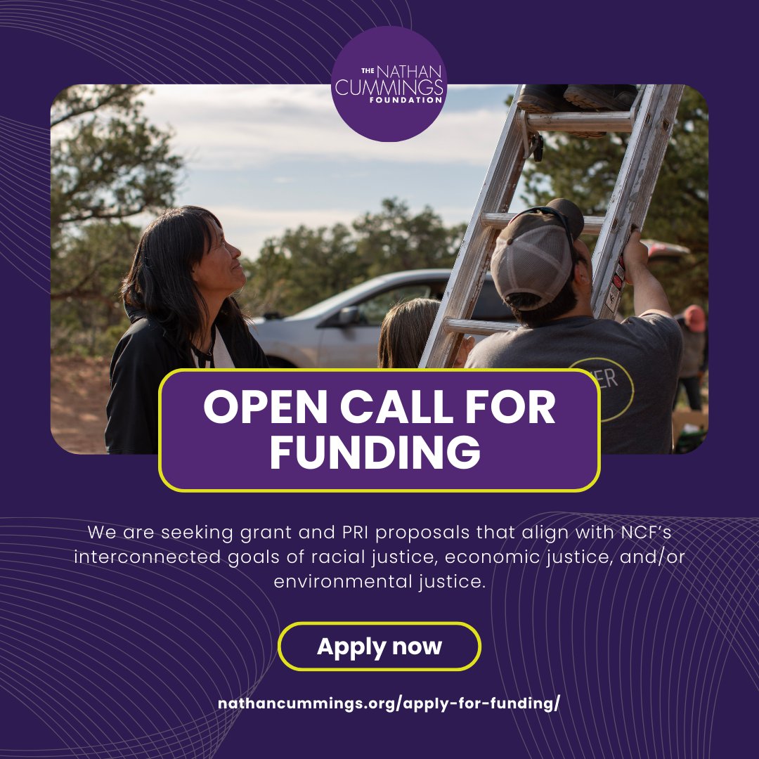 Apply for a grant or program-related investment! We are now accepting funding proposals to support efforts that advance racial justice, economic justice, and/or environmental justice. Deadline: April 30, 2024 nathancummings.org/apply-for-fund…