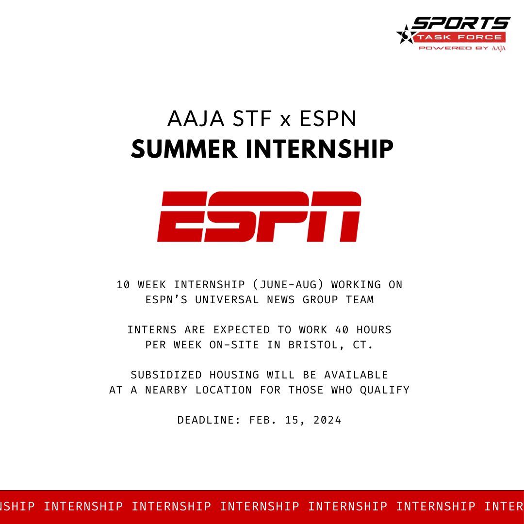 @aaja @CBSSports 🚨ESPN SUMMER INTERNSHIP, @AAJA fam!🚨 Gain experience producing diff forms of content for @ESPN’s digital platforms, daily news & info programming (for example @SportsCenter), & working directly w/ reporters in every sport & STF co-founder @oriolegirl! aaja.org/news-and-resou…