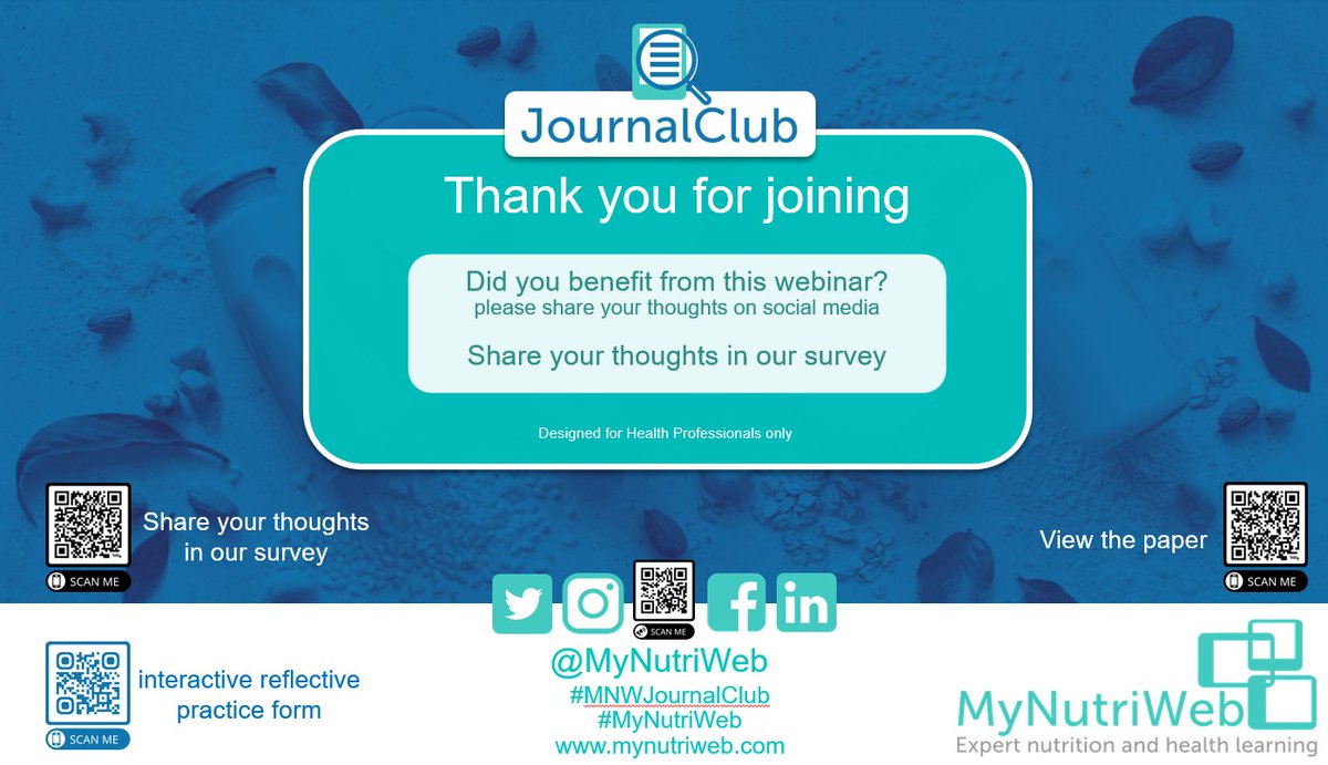 Huge thanks to @DrSueRNutr #MNWJournalClub - such a fantastic session full of learnings #CPD🎉 Big thanks to our NEW chair @DrPippaGibson - looking forward to all the upcoming sessions✨ 🤩 & our FABULOUS moderator @juliettekellow AND all of YOU for attending💟 Night all🌛