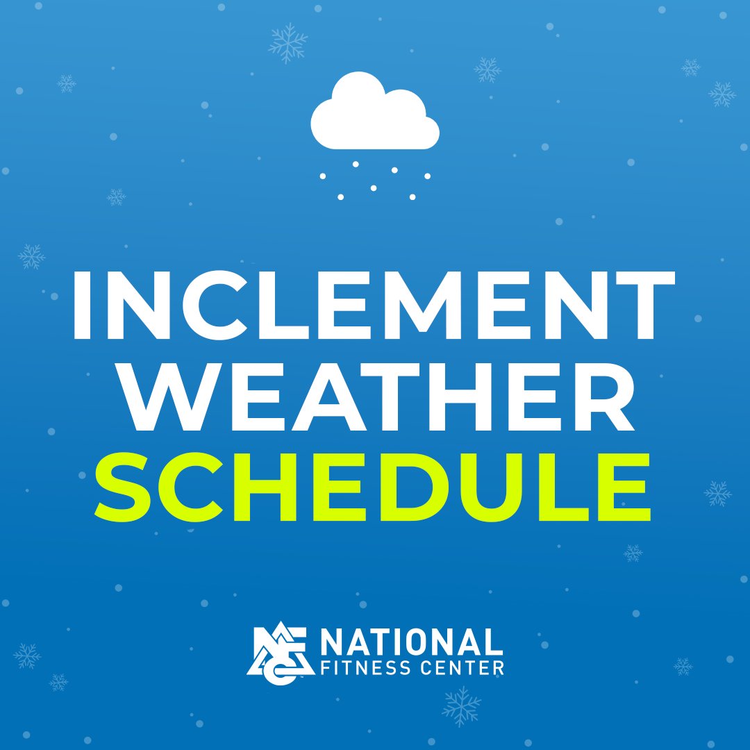 NatFit1's tweet photo. All NFC clubs will open at 10am on Wednesday, January 17th. There will be no morning classes or childcare.

Please continue to check here for further updates. https://t.co/s9mXB9daNU