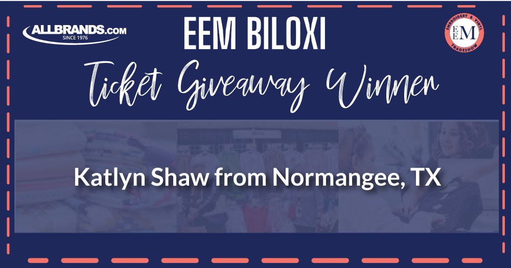 Congratulations to our winner of a free ticket to Everything Embroidery Market in Biloxi - Katlyn Shaw!