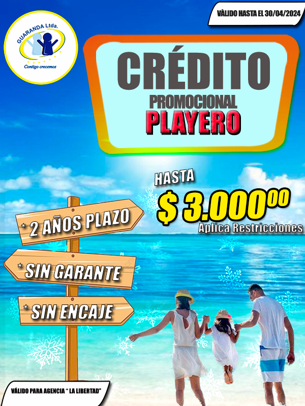 GuarandaLtda's tweet photo. Tu éxito comercial y empresarial es nuestra prioridad.
¡Aprovecha esta oportunidad y lleva tu negocio al más alto nivel con el crédito promocional playero. !
#Contigocrecemos #negocios #comercio #emprendedores #santalena #salinas #libertad #Montañita #olón #playas https://t.co/Pyjpl4WtL6