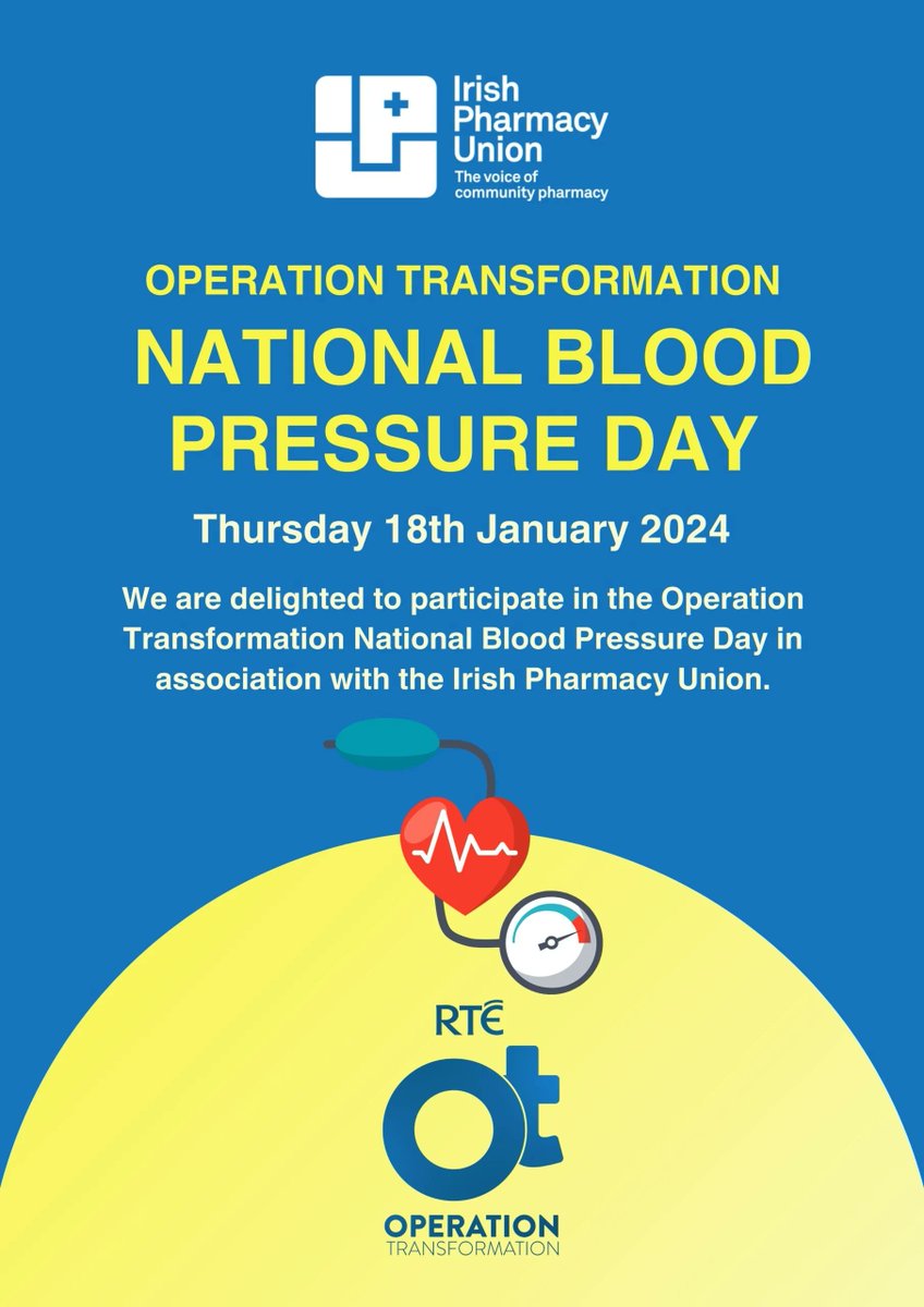 daltonspharmacy's tweet photo. This Thursday the 18th of January is National Blood Pressure Day. We invite everyone to visit for a free blood pressure check at our Pharmacy.
#bloodpressureawareness #pharmacy  #operationtransformation https://t.co/A7qaSq5iGB