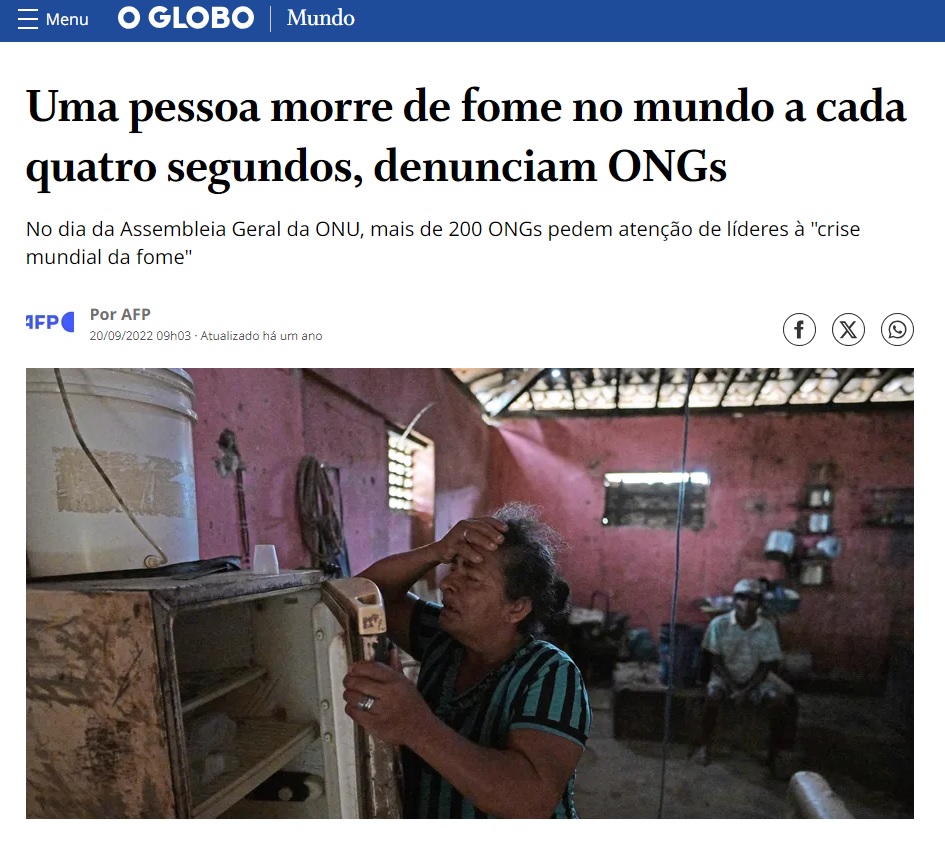 historia_pensar's tweet photo. Uma pessoa morre de fome no mundo a cada 4 segundos.
900 mortos por hora. 21.600 por dia. Quase 8 milhões por ano.
E tem quem te diga que um sistema que mata quase 8 milhões de pessoas de fome por ano é o melhor que a humanidade pode fazer.
Que somos capazes de dividir o átomo, que somos capazes de mandar sondas para Júpiter, mas que não somos capazes de impedir 8 milhões de pessoas morram de fome por ano - em um mundo que produz comida suficiente pra alimentar 10 bilhões de seres humanos e possui 8 bilhões de habitantes.