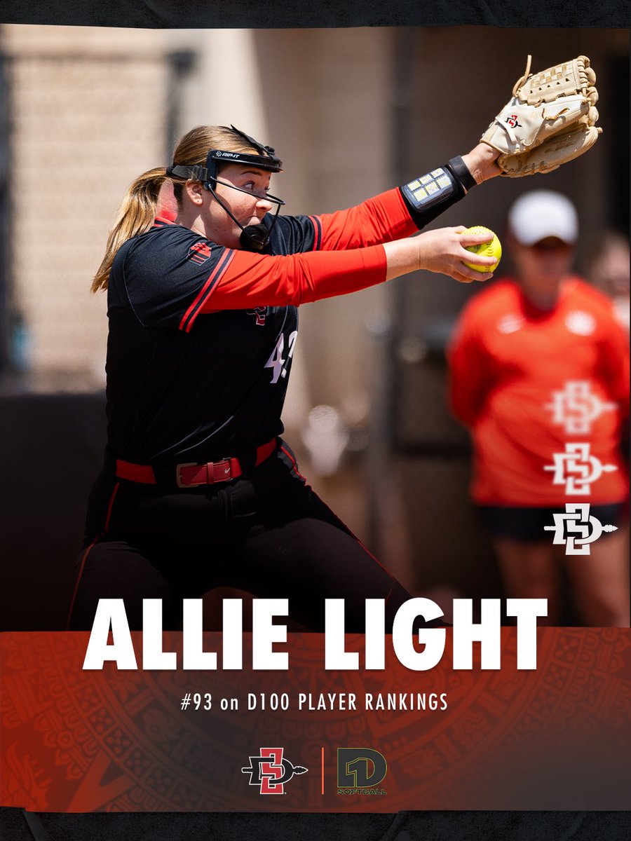 .@allieeelight has been ranked as the #93 player in the country on the D100 Player Rankings by @D1Softball! #GoAztecs
