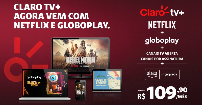 ClaroBrasil's tweet photo. Mais de 120 canais ao vivo, Netflix e o Globoplay em um só lugar: só podia ser Claro tv+.

#VemPraClarotv+