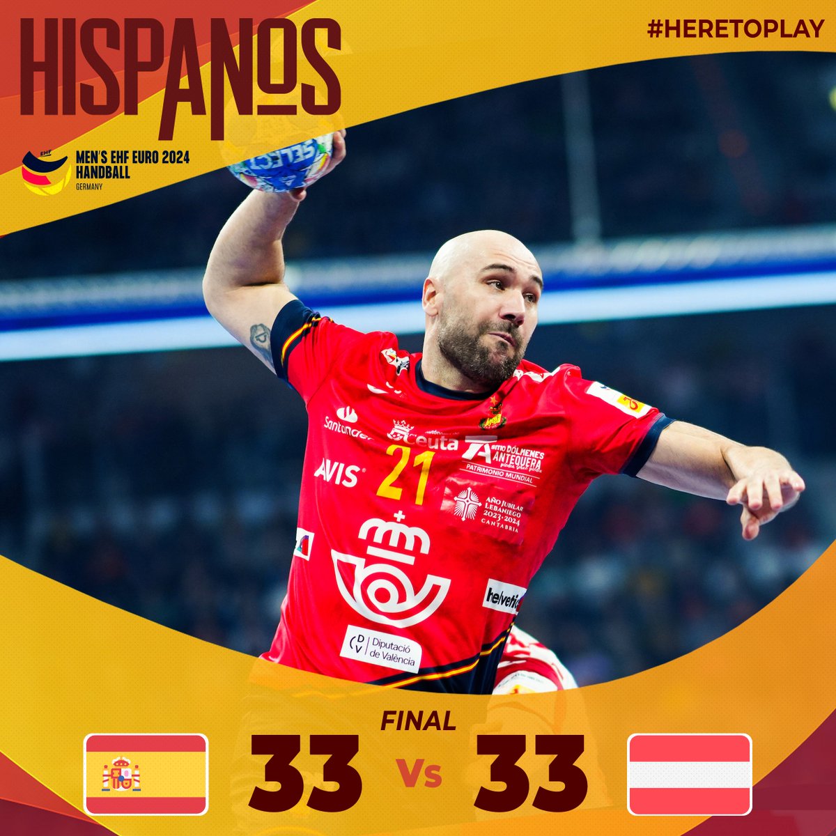 🏆 #EHFEURO2024
📌 Preliminary Round – J3
⏱️ 60' - Final
🆚 España 🇪🇸 33:33 🇦🇹 Austria
🏟 SAP Arena
📺 <a href="/teledeporte/">Teledeporte</a>

🎙️ No ha podido ser. Lo hemos intentado y luchado hasta el último suspiro. Una dura derrota que nos deja fuera del @ehfeuro.

#⃣ #Hispanos #HereToPlay