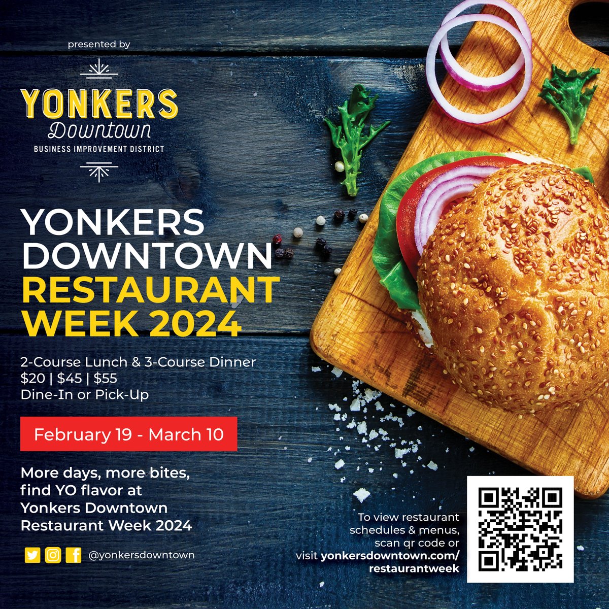👀 #YonkersDowntownRestaurantWeek is coming soon... For a limited time, you can #FindYOflavor via prix-fixe menus from restaurants in downtown Yonkers. ⁠ 🍕 2-course lunch at $20 🍝 3-course dinner at $45 and $55 ⁠ ❤️ Tag a friend you're planning to dine with 👇 ⁠
