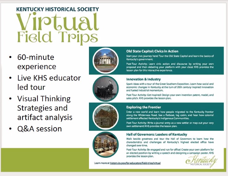 claudettedie's tweet photo. Connect with Katie Turner Teacher Resource Manager @KyHistSoc and book your #VirtualField, Host a Historian, or a Traveling Trunk
There are Title 1 scholarships for services! https://t.co/xppEl7qe1I @kedc_achieve @kedcgrants @KYWriteRight @DrJWEvansJr @jmattrock1 https://t.co/dNxSBFpTor