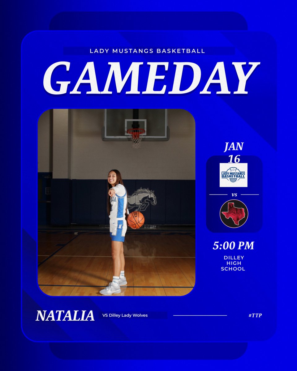 🚨 GAME DAY 🚨
🏀 Lady Mustangs
vs Dilley
📍 Dilley High School Gym
Come Support Your Lady Mustangs #TTP #championshipculture #We Are # All In